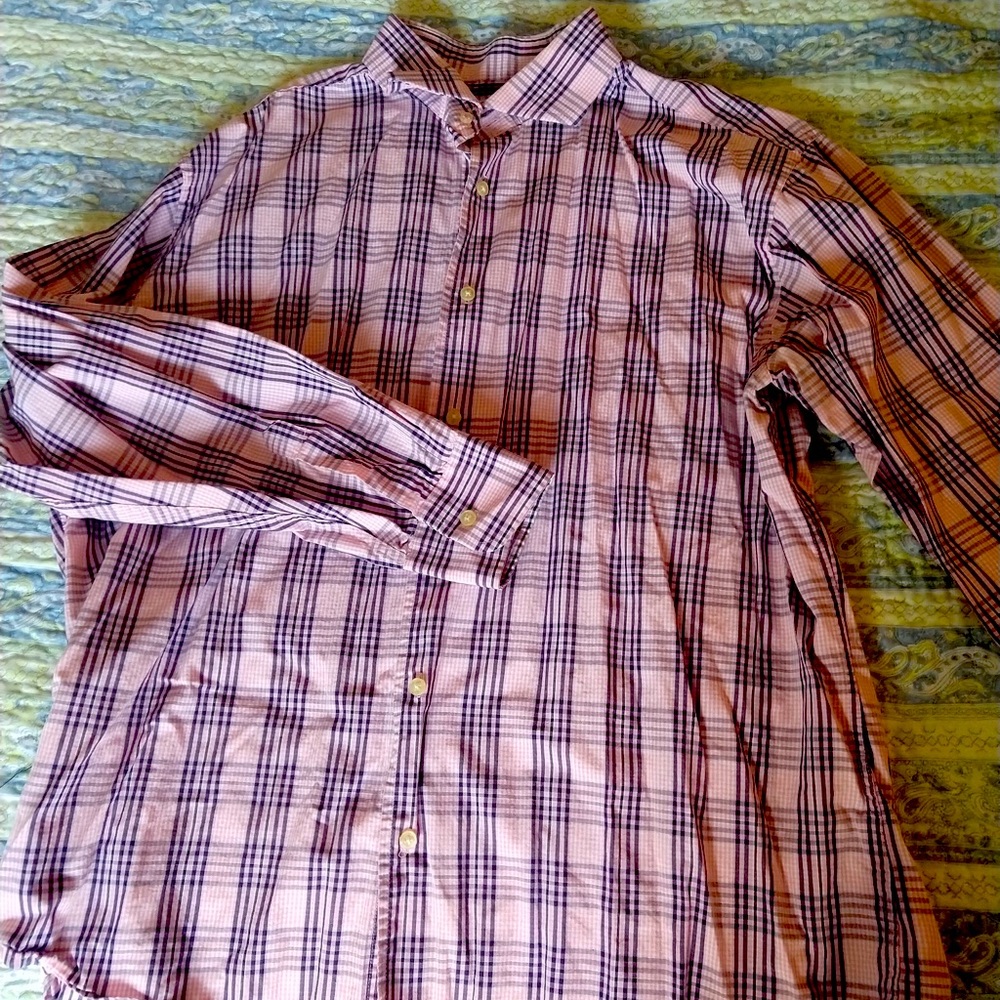 Pink and blue plaid cotton shirt